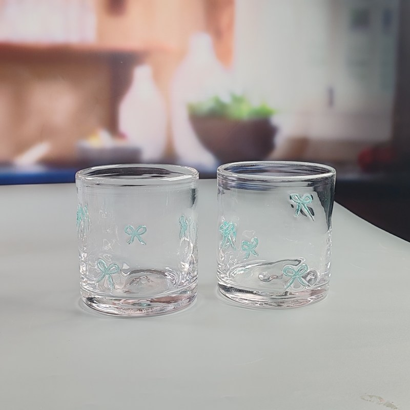 คุณภาพ 14oz Valentine's Decorative DOF Glass Bowknot Water Tumbler Glasses Mexico Icon Rock Glass Cup for Wedding Party Gift โรงงาน