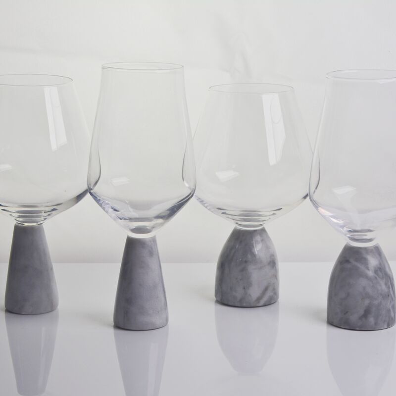 คุณภาพ Hand Blown Crystal Wine Glass with Modern Gray Marble Stem Base Ultra Clear Bowl Perfect for Dinner Parties and Everyday โรงงาน