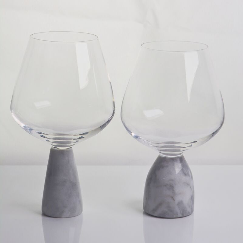 คุณภาพ Hand Blown Crystal Wine Glass with Modern Gray Marble Stem Base Ultra Clear Bowl Perfect for Dinner Parties and Everyday โรงงาน