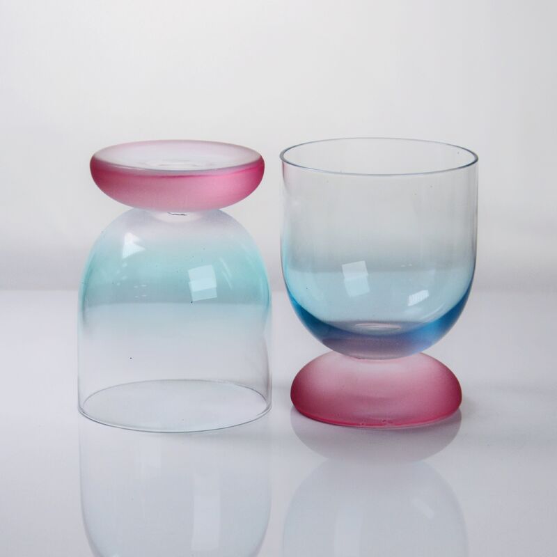 คุณภาพ Handblown Crystal Wine Glass Goblet with Two-color Gradient and Frosted Base for 300ml Wine Cocktail & Home Decor โรงงาน