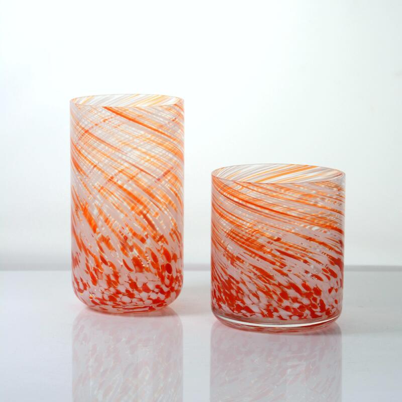 คุณภาพ Hand-blown Orange Swirl Confetti Glass Cup - Artisan Crafted Drinking Glass for Whiskey and Cocktails โรงงาน