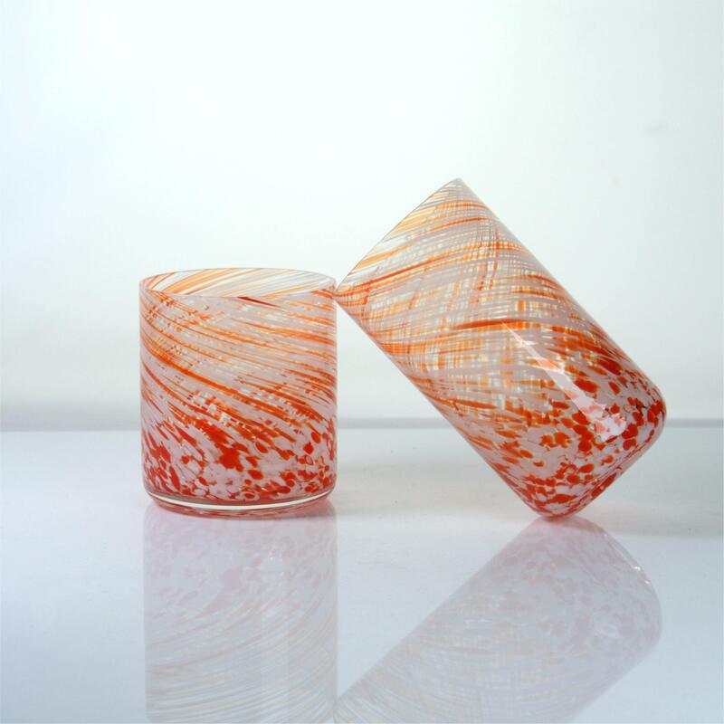คุณภาพ Hand-blown Orange Swirl Confetti Glass Cup - Artisan Crafted Drinking Glass for Whiskey and Cocktails โรงงาน