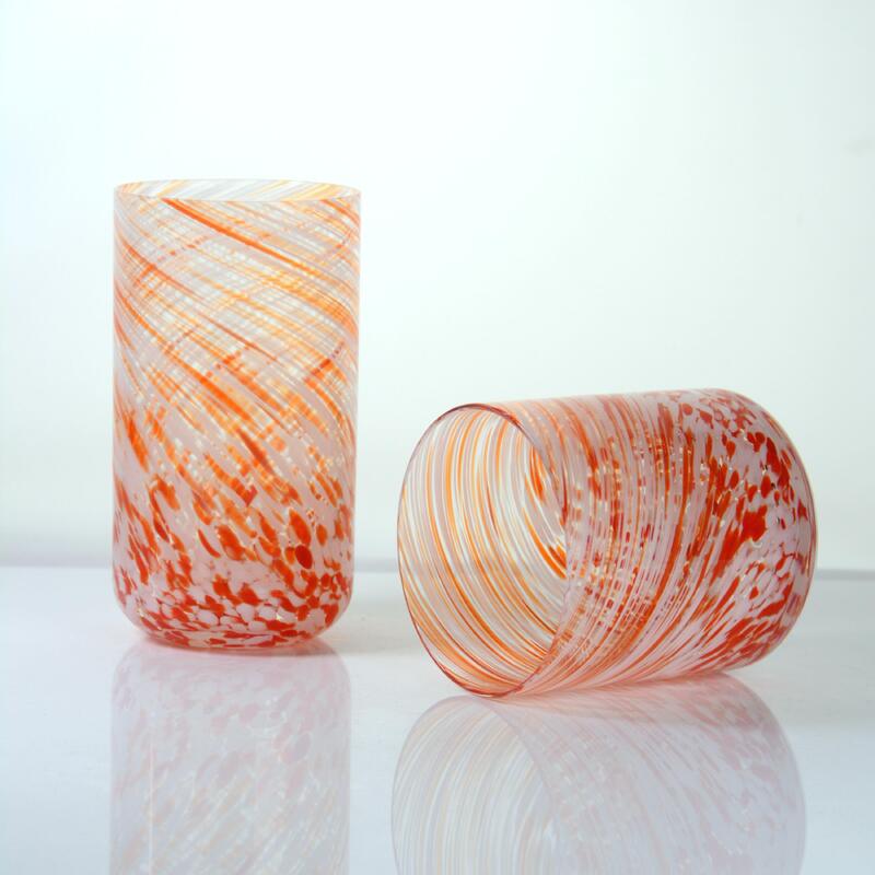 คุณภาพ Hand-blown Orange Swirl Confetti Glass Cup - Artisan Crafted Drinking Glass for Whiskey and Cocktails โรงงาน
