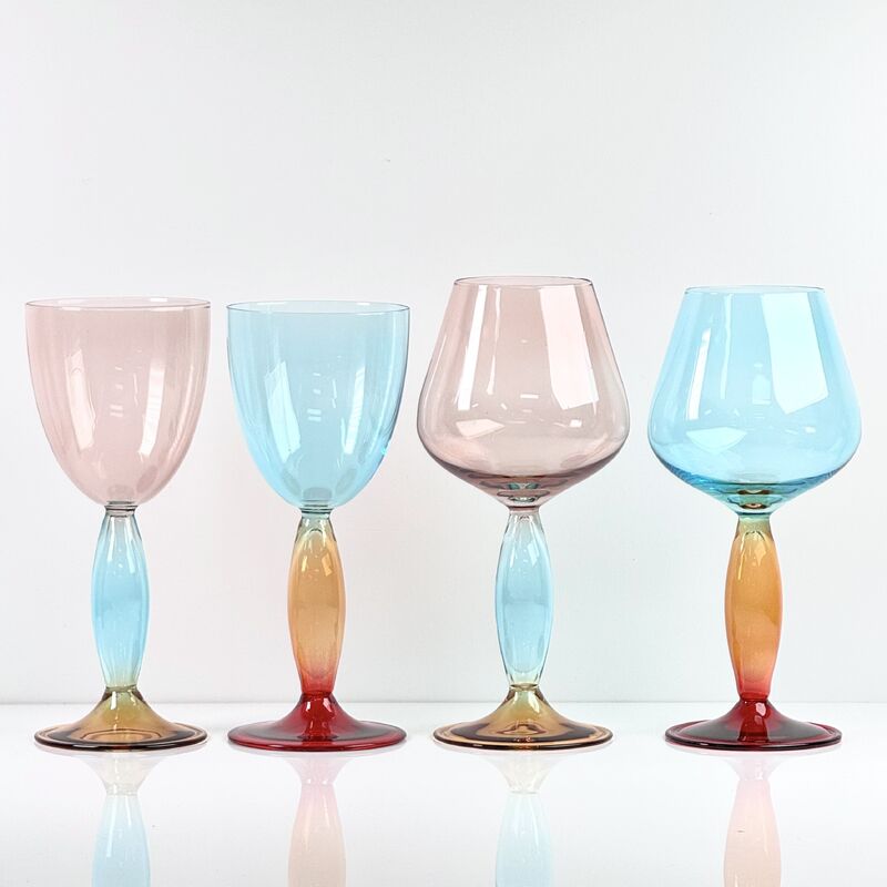 คุณภาพ Hand-Blown Gradient Color Borosilicate Wine Glasses, Multi-Color Artistic Stem Goblets for Wine, Cocktail, Home Bar & Party Decor โรงงาน