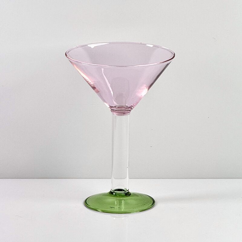 คุณภาพ Hand Blown Borosilicate Stemmed Wine & Cocktail Glass Set, Pink Bowl with Green Hollow Stem Base, Colored Spray Tinted Art Goblets for Bar, Wedding & Table Decor โรงงาน