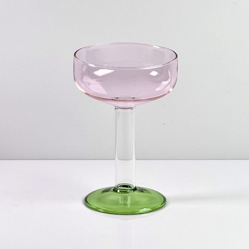 คุณภาพ Hand Blown Borosilicate Stemmed Wine & Cocktail Glass Set, Pink Bowl with Green Hollow Stem Base, Colored Spray Tinted Art Goblets for Bar, Wedding & Table Decor โรงงาน