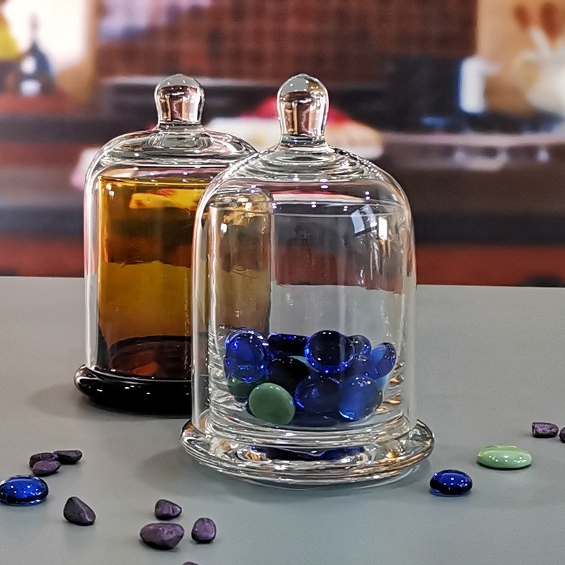 คุณภาพ Customized Color Glass Cloche Jar with Bell Dome Glass Lid For Candle Wax โรงงาน