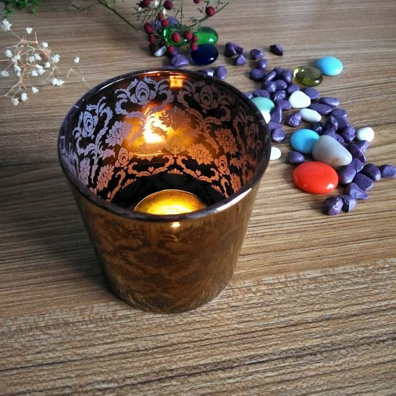 คุณภาพ Copper Glass Candle Holders With Laser Engrave Pattern โรงงาน