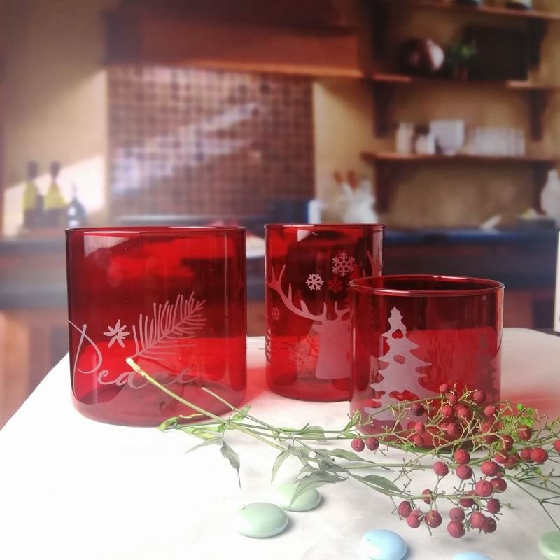 คุณภาพ Brosilicate Glass Candle Holders With Etched Christmas Pattern โรงงาน