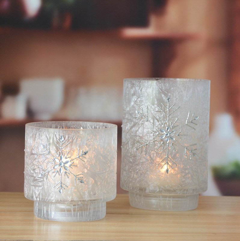 คุณภาพ Snow Flake Glass Candle Holders โรงงาน