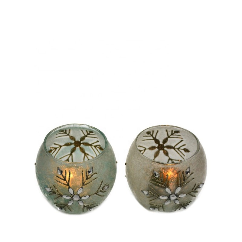 คุณภาพ Handpainted Christmas Snowflake Glass Cylinder Candle Holders โรงงาน