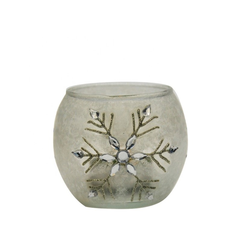 คุณภาพ Handpainted Christmas Snowflake Glass Cylinder Candle Holders โรงงาน