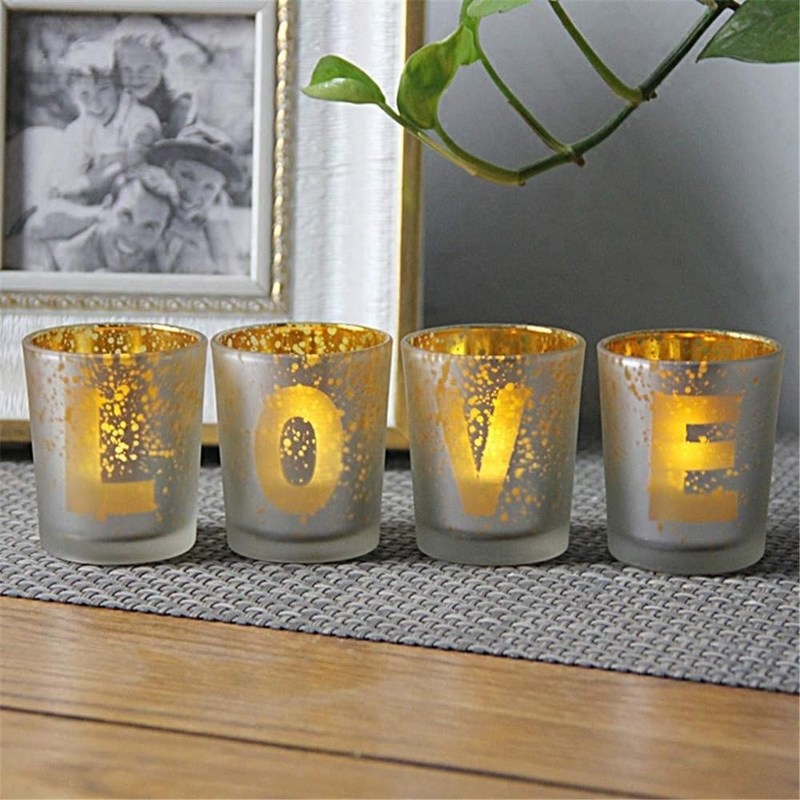 คุณภาพ Electroplated Matte Glass Candle Holders With Morden Pattern โรงงาน
