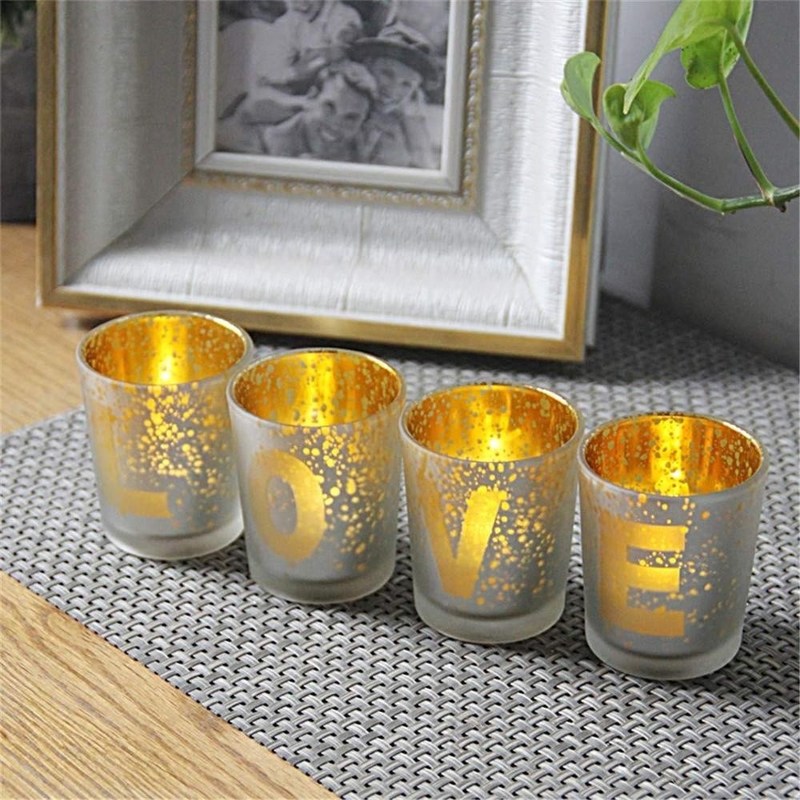 คุณภาพ Electroplated Matte Glass Candle Holders With Morden Pattern โรงงาน