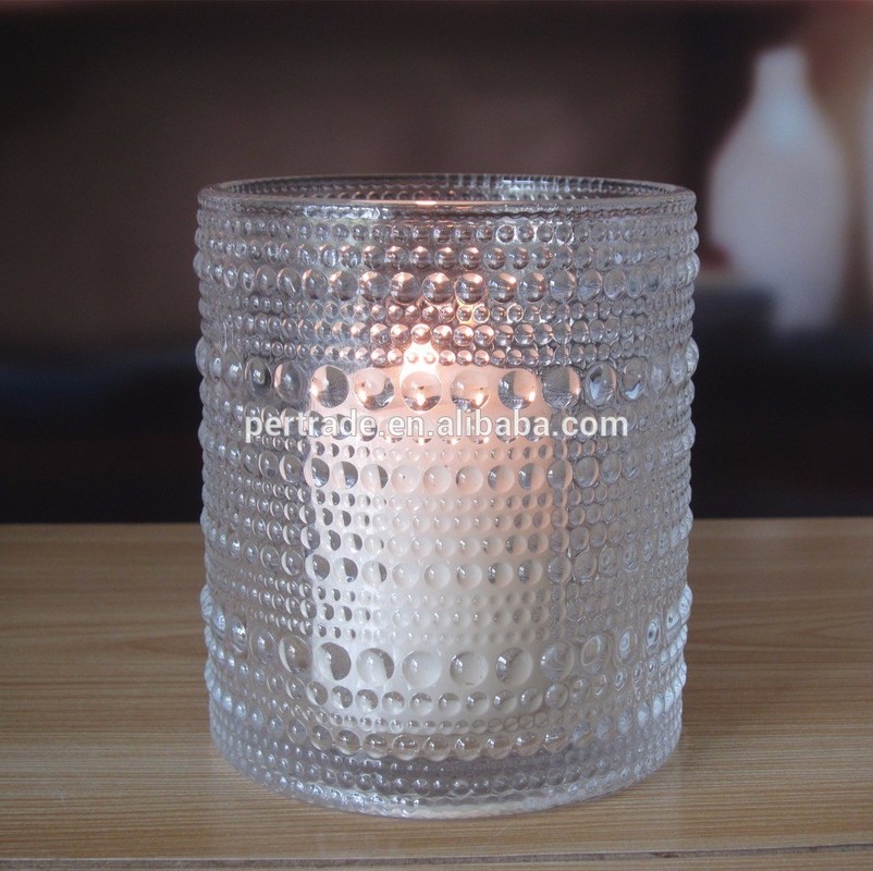 คุณภาพ Customized Embossed Beads Strings Glass Votive Candle Holders ,  Glass Cylinder Candle Holders โรงงาน