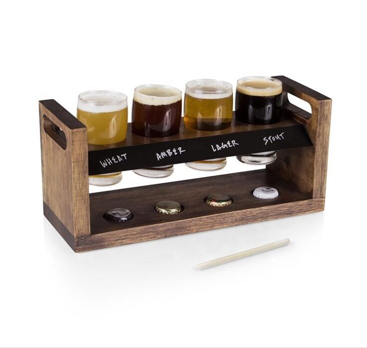 คุณภาพ Handmade 5oz Craft Beer Tasting Kit , Craft Beer Glasses Set With Wooden Paddle โรงงาน