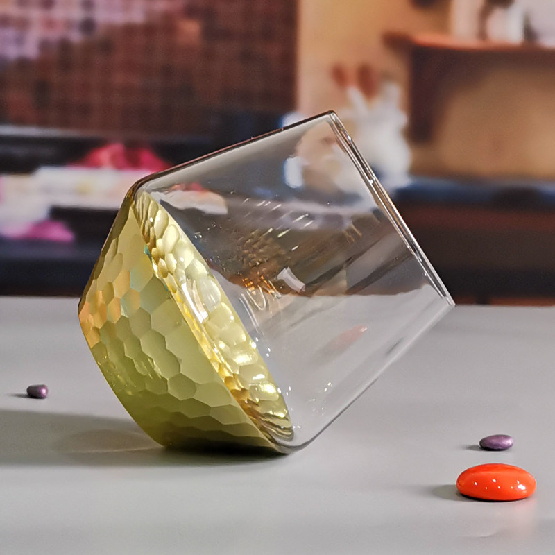 คุณภาพ 400ml Hand Cut Gold Honeycomb Crystal Wine Glasses โรงงาน