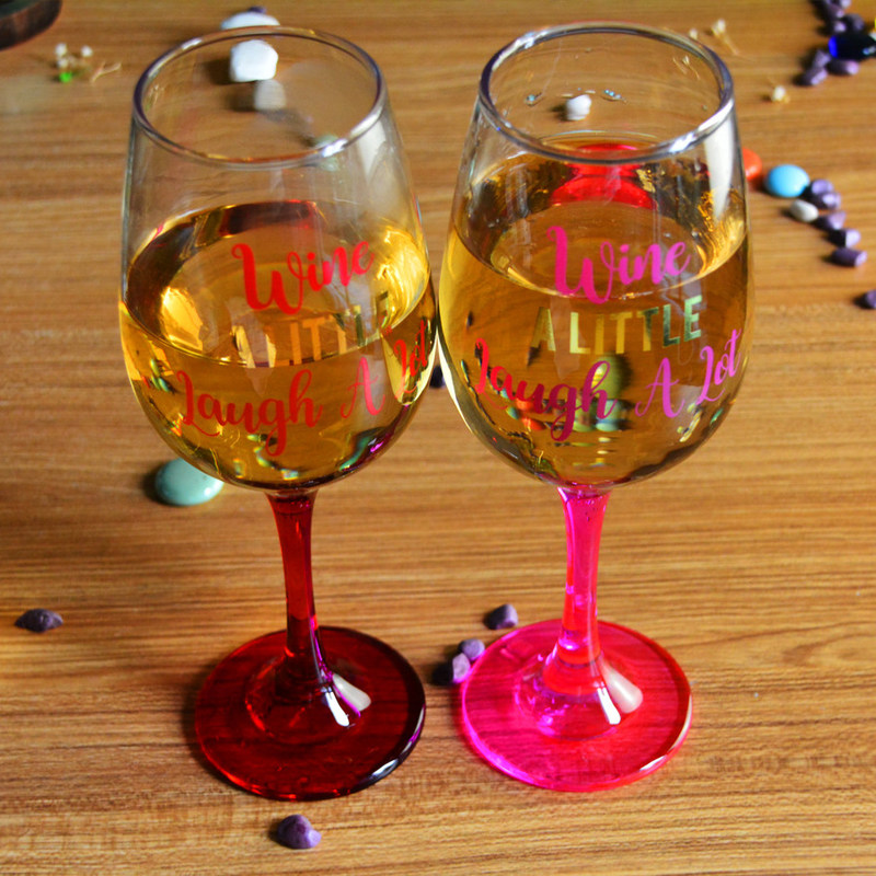 คุณภาพ 340ml Crystal Wine Glass With Funny Fonts Decal Decoration โรงงาน