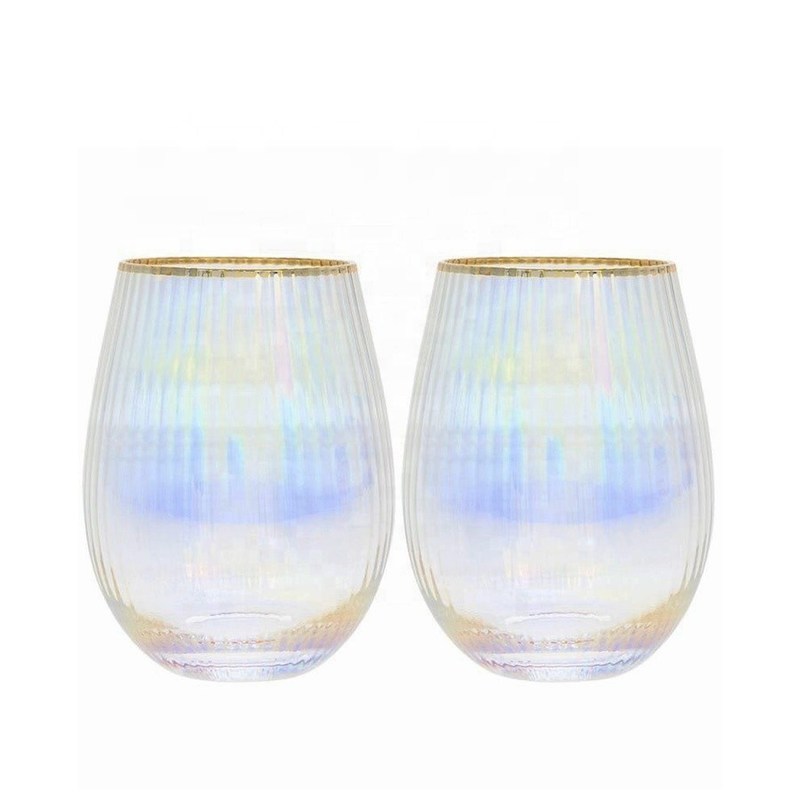 คุณภาพ Ion Plated Rainbowl 16 Oz Stemless Wine Glass , Antique Crystal Wine Glasses โรงงาน