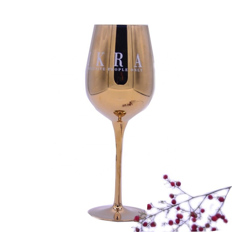 คุณภาพ Gold Plated 16oz Crystal Wine Glass With Decal Logo For Gift โรงงาน