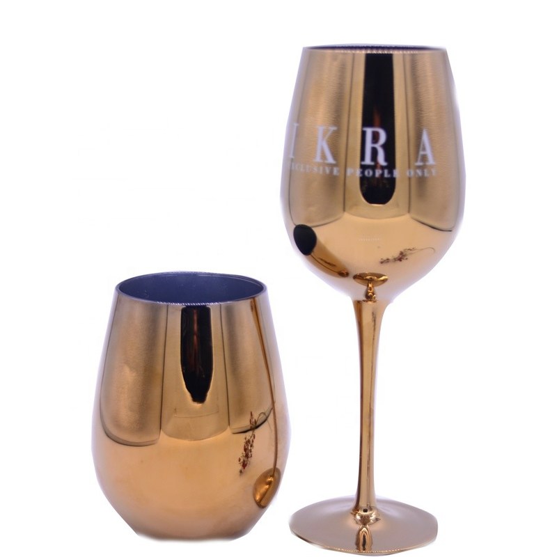 คุณภาพ Gold Plated 16oz Crystal Wine Glass With Decal Logo For Gift โรงงาน