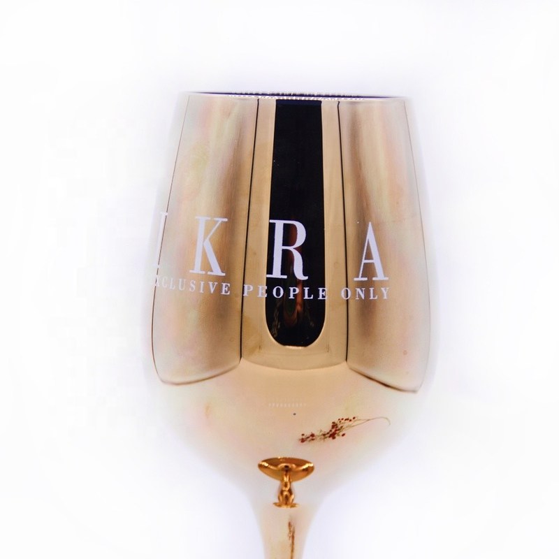 คุณภาพ Gold Plated 16oz Crystal Wine Glass With Decal Logo For Gift โรงงาน