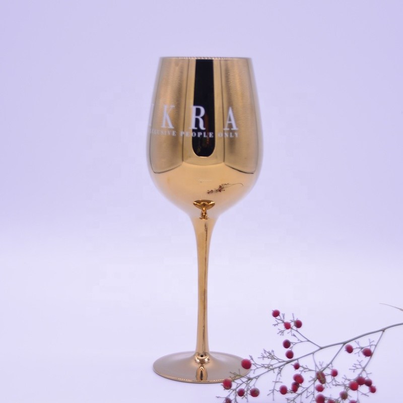 คุณภาพ Gold Plated 16oz Crystal Wine Glass With Decal Logo For Gift โรงงาน