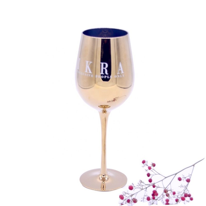 คุณภาพ Gold Plated 16oz Crystal Wine Glass With Decal Logo For Gift โรงงาน