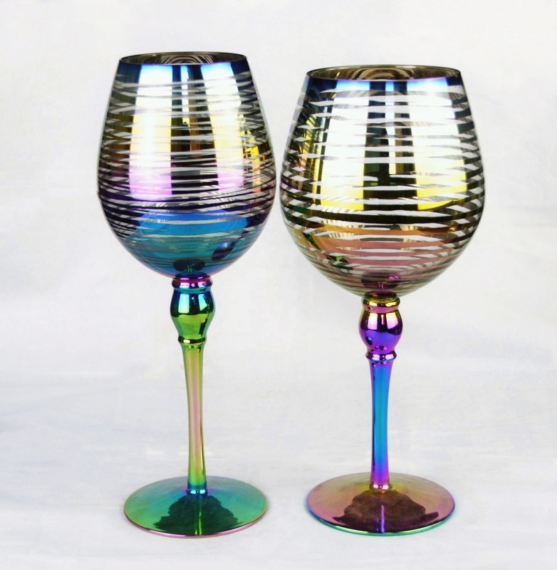 คุณภาพ Laser Circles Pattern Iridescent Crystal Wine Glass With Pearl Stem โรงงาน