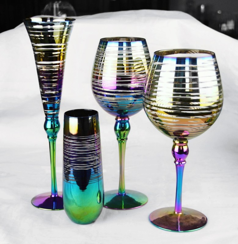 คุณภาพ Laser Circles Pattern Iridescent Crystal Wine Glass With Pearl Stem โรงงาน
