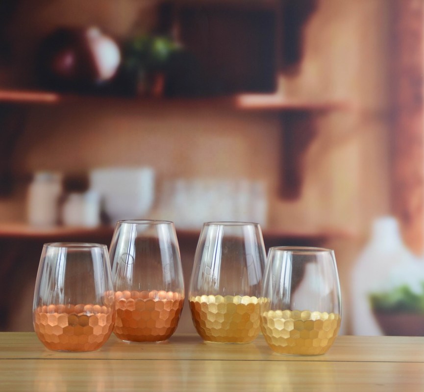 คุณภาพ 450ml Gold Cutted Honeycomb Stemless Crystal Wine Glass โรงงาน