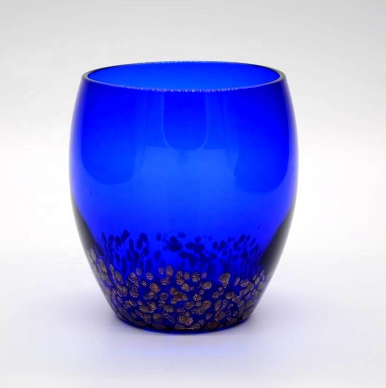 คุณภาพ Handblowned Blue Rock Golden Dots Crystal Wine Glass โรงงาน