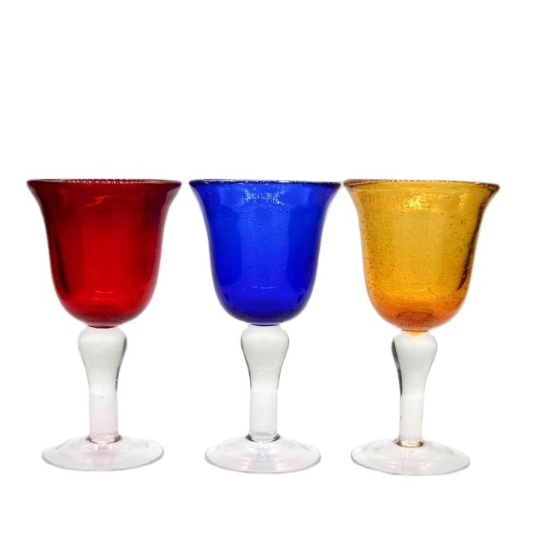 คุณภาพ Handblown Solid Color Mexican Bubbles Goblet Crystal Wine Glass โรงงาน