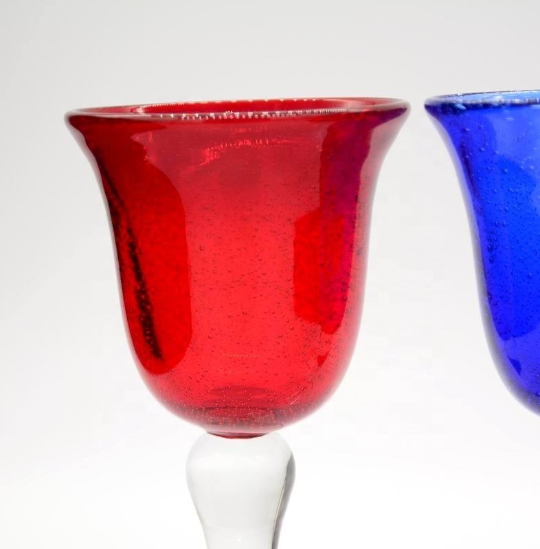 คุณภาพ Handblown Solid Color Mexican Bubbles Goblet Crystal Wine Glass โรงงาน