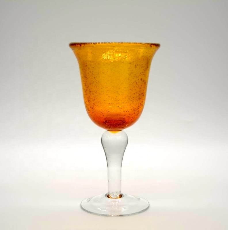 คุณภาพ Handblown Solid Color Mexican Bubbles Goblet Crystal Wine Glass โรงงาน