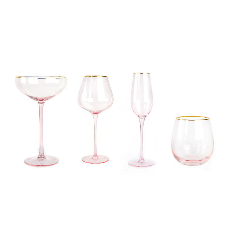 คุณภาพ Gold Rim Pink Crystal Wine Glass For Holiday Party โรงงาน