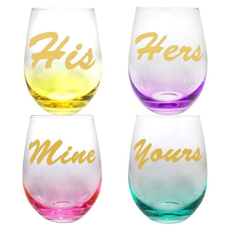 คุณภาพ Egg Shape  Stemless Clear Wine Glass ，Clear Stemless Wine Glasses With Golden Fonts โรงงาน
