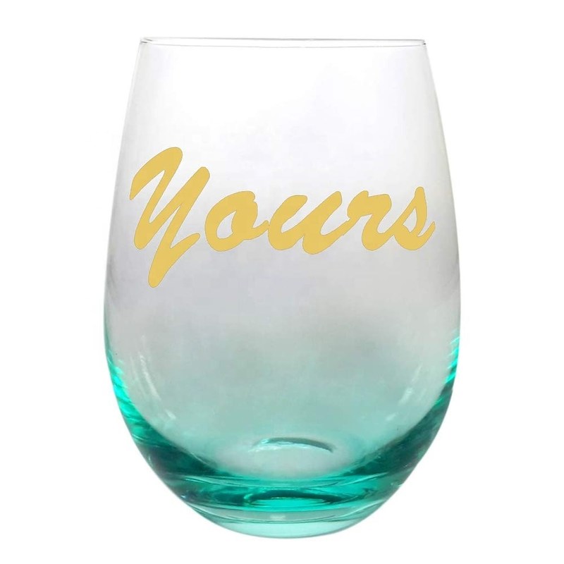 คุณภาพ Egg Shape  Stemless Clear Wine Glass ，Clear Stemless Wine Glasses With Golden Fonts โรงงาน