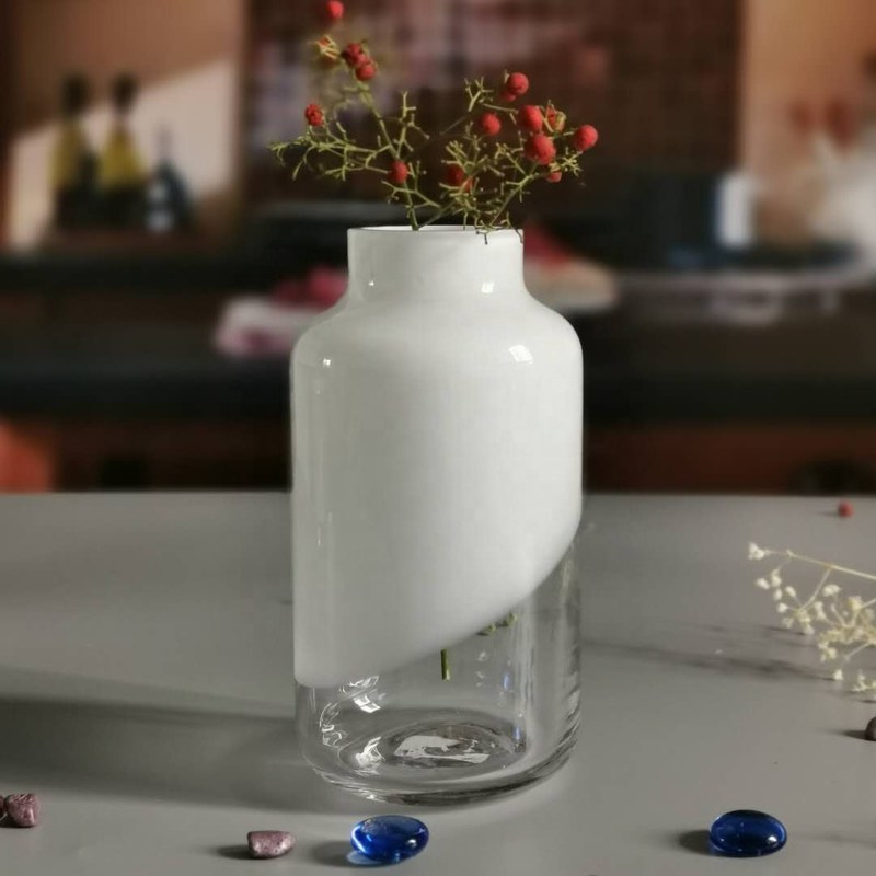 คุณภาพ Hand Made Solid White Top Half Ceramic Glass Jar Vase โรงงาน