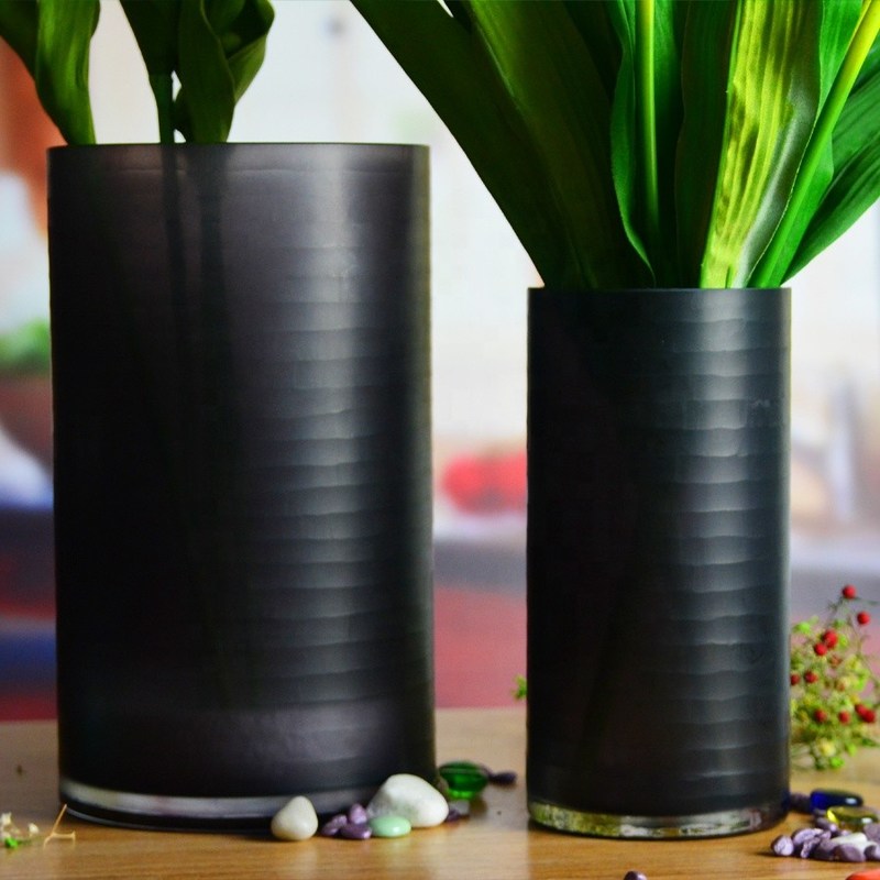 คุณภาพ Hand Engraved Cylinder Decorative Glass Vase ,  Cylinder Vase Centerpieces With Pattern โรงงาน