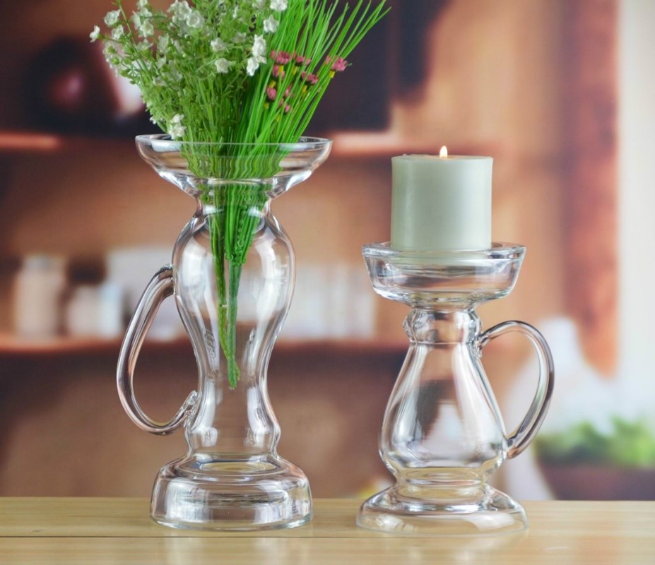 คุณภาพ New Design Hand Blown Decorative Glass Vase With Handle โรงงาน