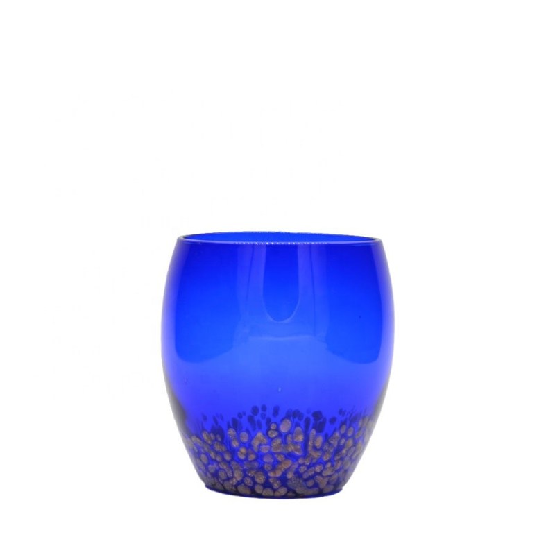 คุณภาพ Solid Cobalt Blue Whisky Tumbler Glass With Golden Stone โรงงาน