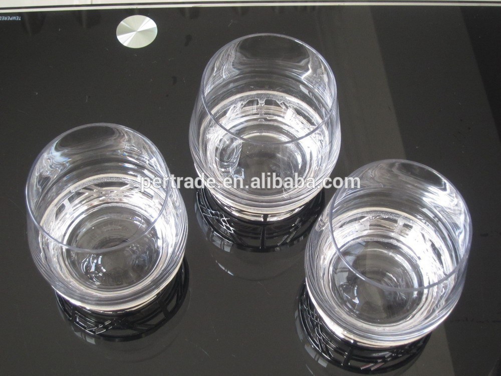 คุณภาพ Retro Style Metal Base Rock Glass Handmade Whiskey Glass , Crystal Whisky Glasses โรงงาน