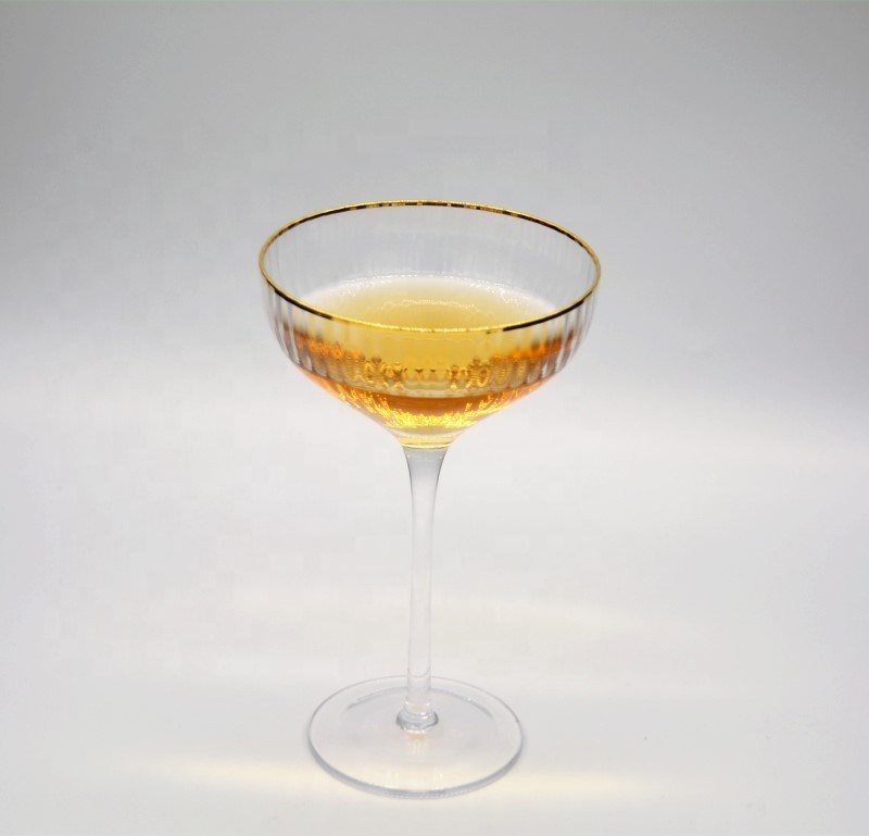 คุณภาพ Customize Gold Rim Optical Stripes Crystal Cocktail Glasses โรงงาน