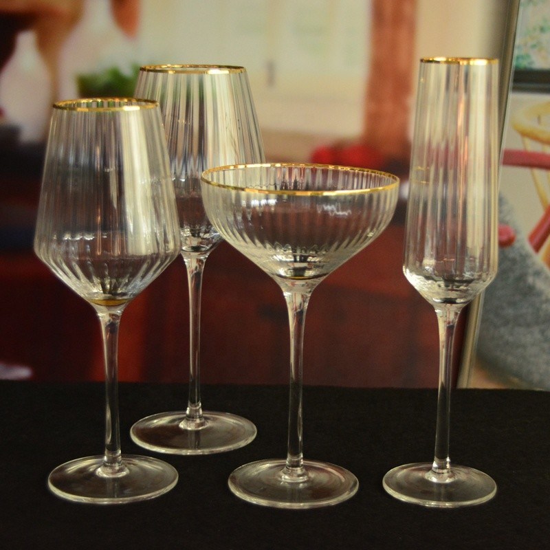 คุณภาพ Customize Gold Rim Optical Stripes Crystal Cocktail Glasses โรงงาน