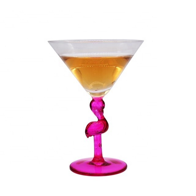 คุณภาพ Pink Color  Flamingo Shaped Stem Cocktail Crystal Glasses โรงงาน