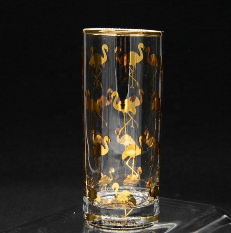 คุณภาพ Golden Flamingo Printed Crystal Highball Glasses For Restaurant โรงงาน
