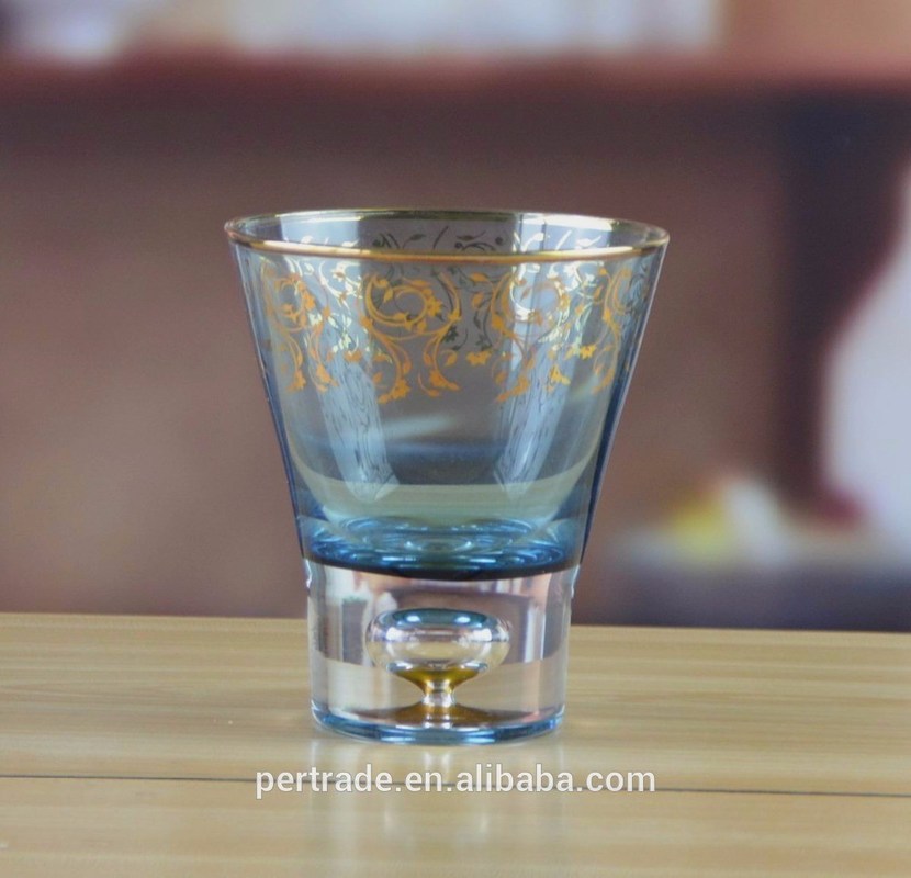 คุณภาพ Blue Color Golden Rim Stemless Crystal Cocktail Glasses โรงงาน