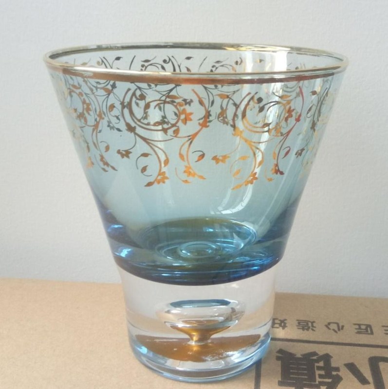 คุณภาพ Blue Color Golden Rim Stemless Crystal Cocktail Glasses โรงงาน