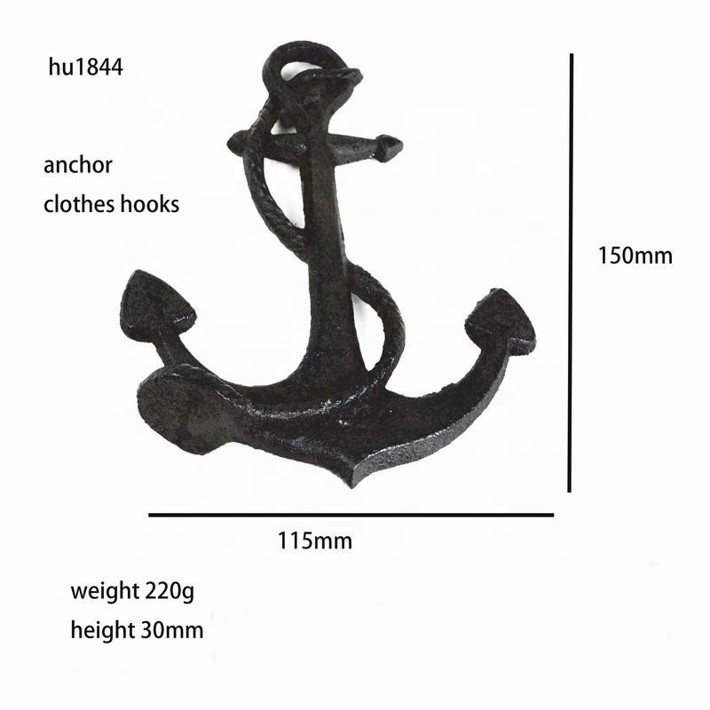 คุณภาพ Decorative Anchor Shape Black Iron Coat Hooks Cast Iron Crafts โรงงาน